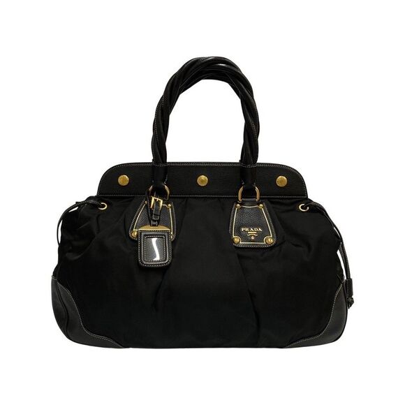 Prada Tote Handbag Metal Fittings Nylon Leather Black - Picture 1 of 9